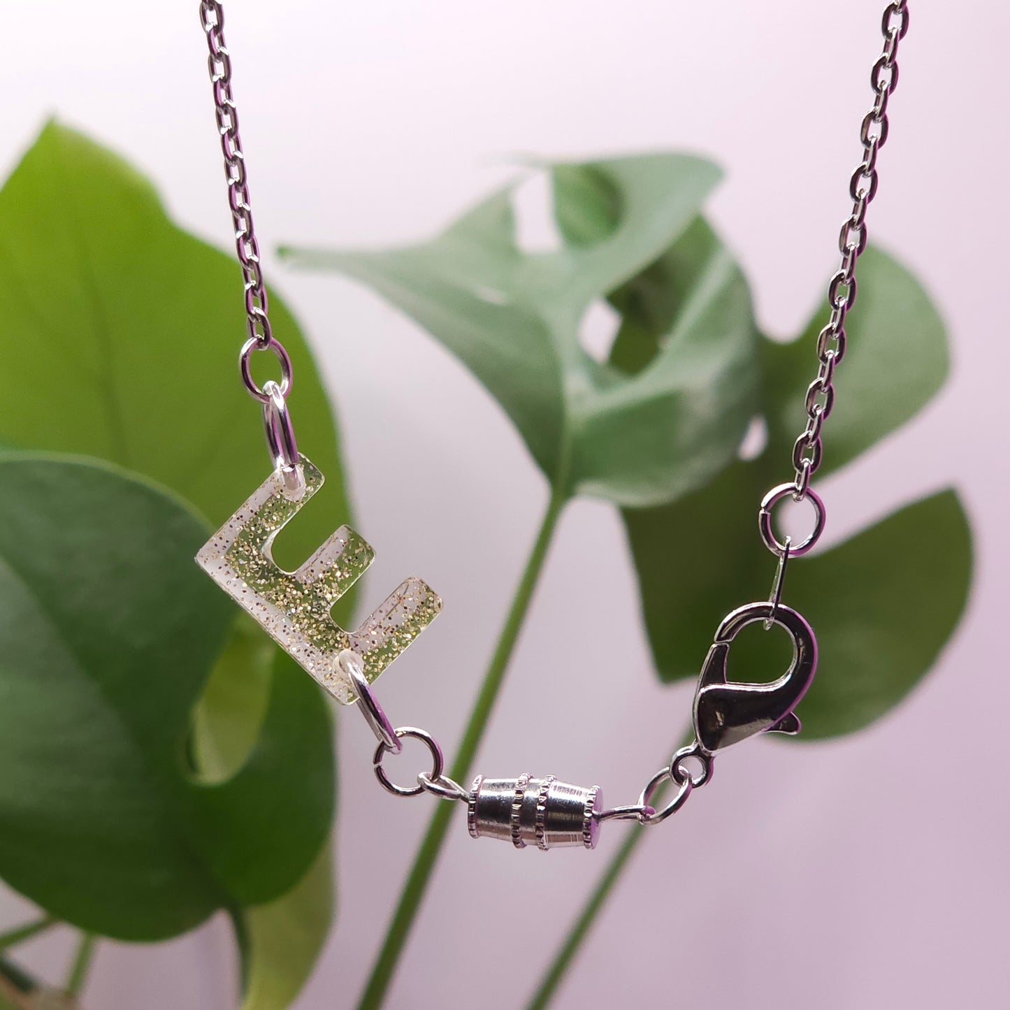 Silver Letter Necklace - Resin Letter "E"