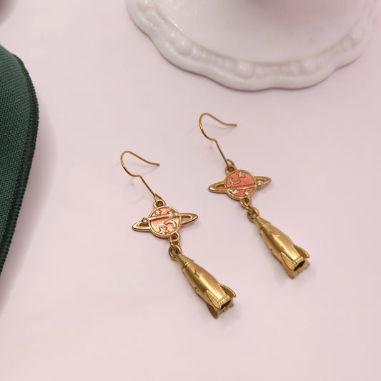 Gold Saturn + Spaceship Earrings