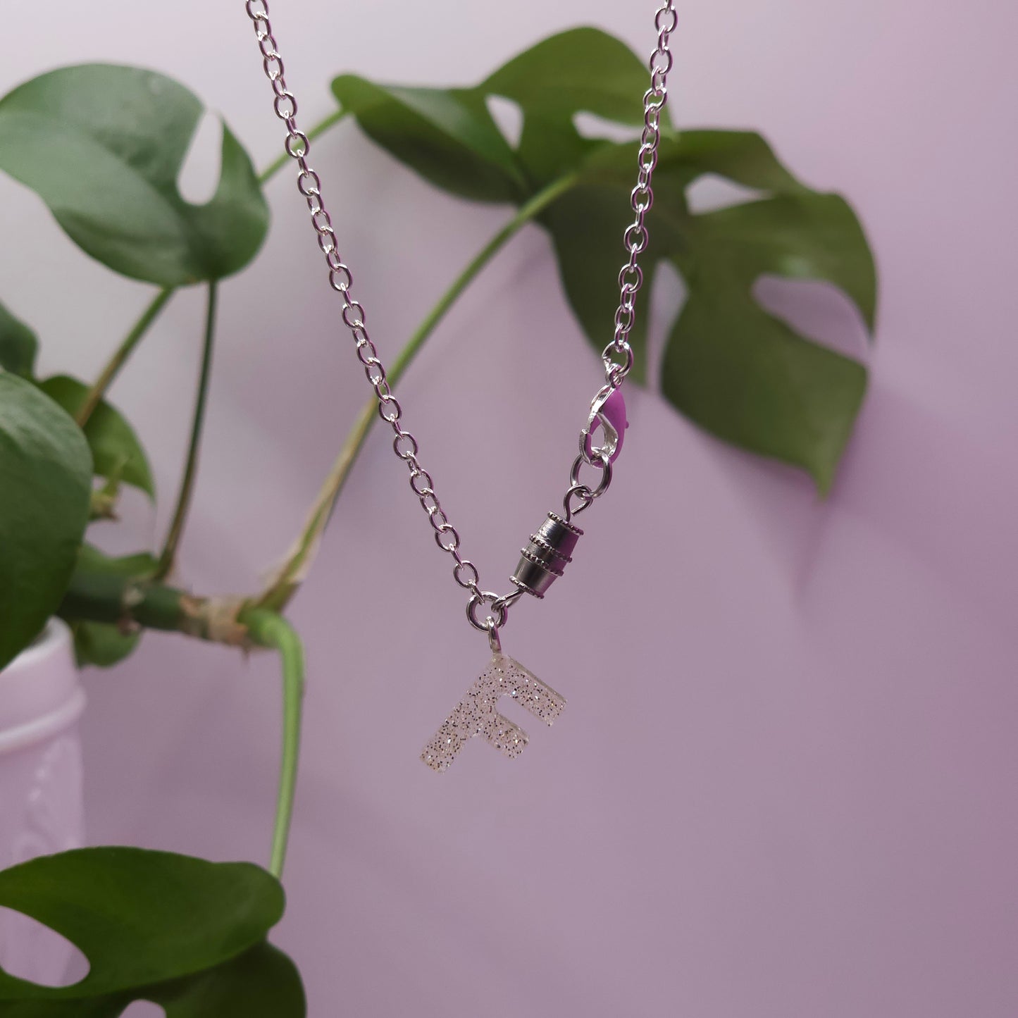 Silver Resin Letter Necklace - Letter "F"